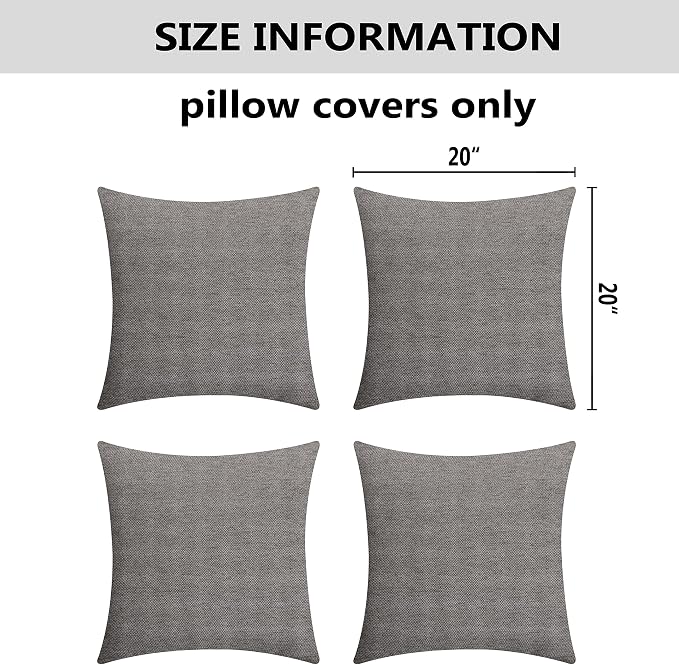 Home Brilliant 20x20 Pillow Covers Outdoor Throw Pillow Shams Grey Cushion Covers, 20 inches, 50 cm, Pack of 4, Charcoal Gray