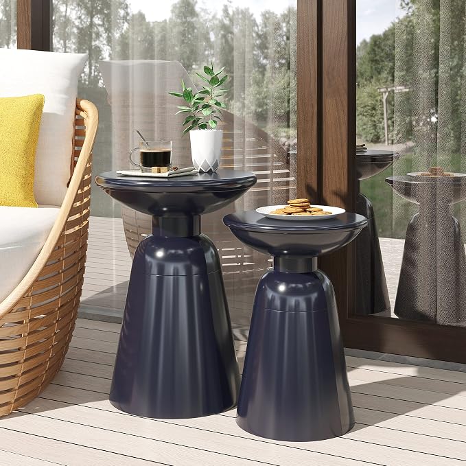 Set of 2 Outdoor Side Tables, Navy Blue