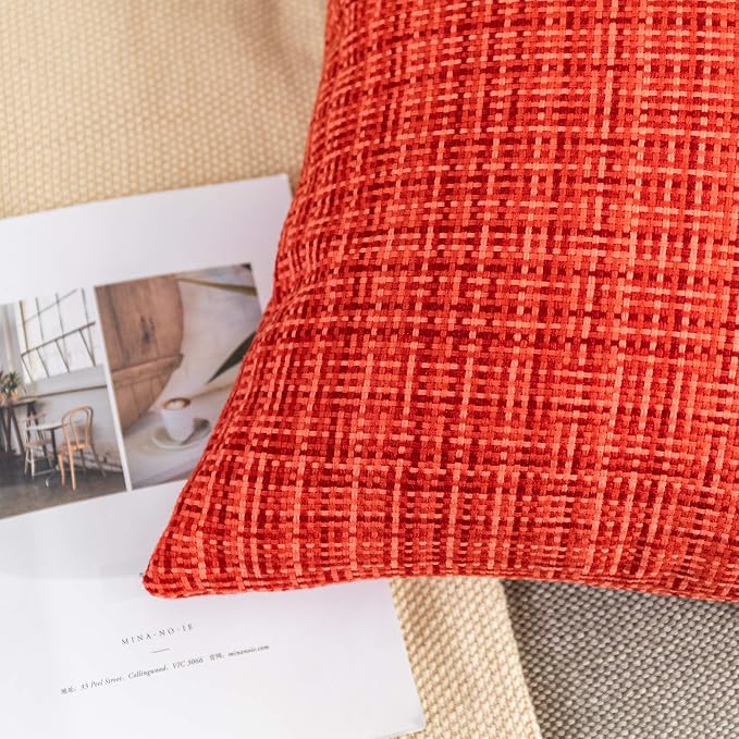 Kevin Textile Outdoor Waterproof 12"x20" Lumbar Pillow Covers 2 Pack, Red | Water Resistant, Faux Linen Yarn-dyed, Woven Texture Throw Pillow Covers for Tent Patio Garden Couch Sofa