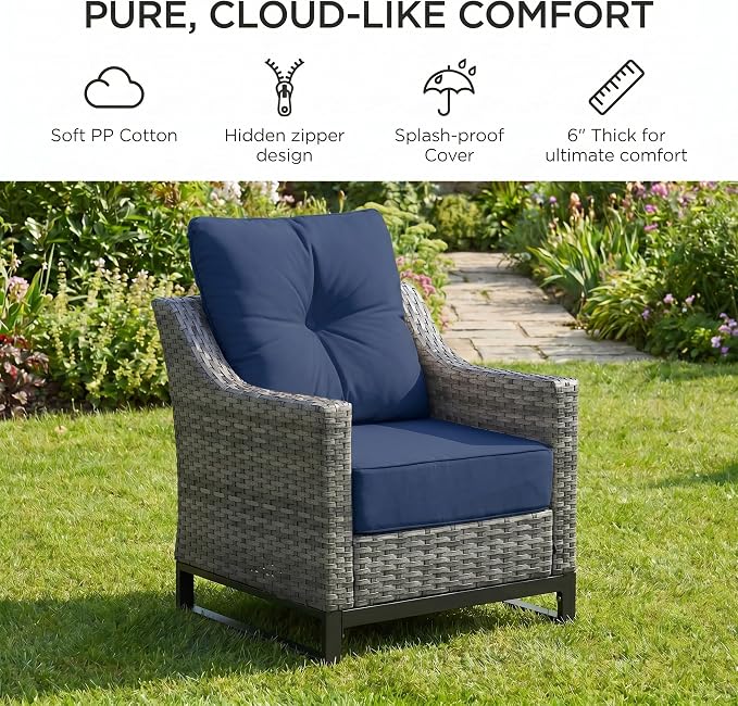 5 Pieces Patio Furniture Set, PE Rattan Patio Set with Soft Cushions & Side Table,All Weather Outside Furniture with Ottoman for Porch, Garden, Backyard
