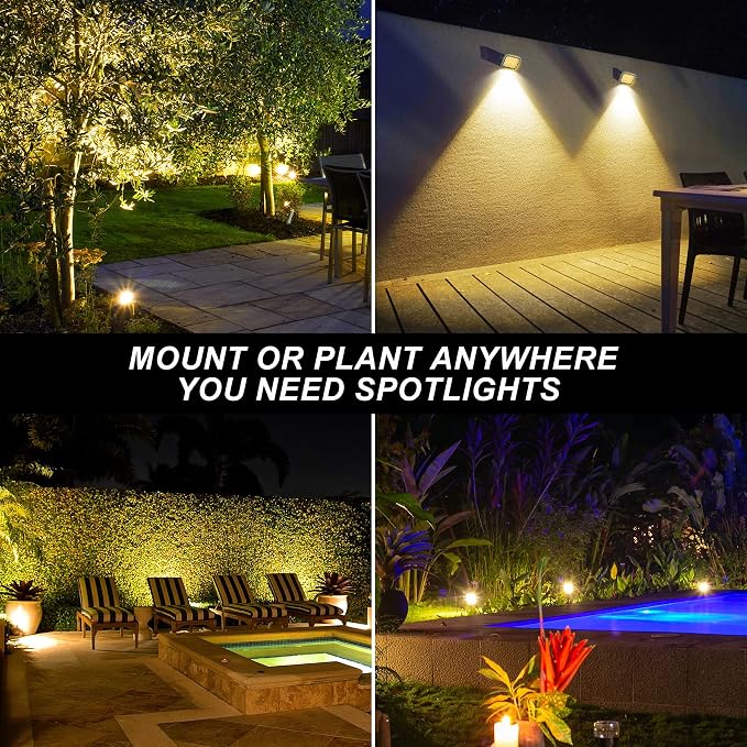 Solar Spot Lights Outdoor, 20 LED IP65 Waterproof Solar Landscape Spotlights, Dusk-to-Dawn 3000K Warm White Outdoor Spot Light Lighting for Yard Garden Driveway Porch Walkway, 4-in-1