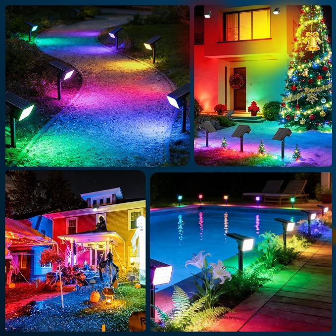 LANSOW 12 Pack Solar Spot Lights Outdoor Color Changing, 7 Modes Waterproof Solar Christmas Landscape Spotlights, LED Solar Powered Flood Lights for Yard Garden Pathway Outside Halloween, Auto ON/Off