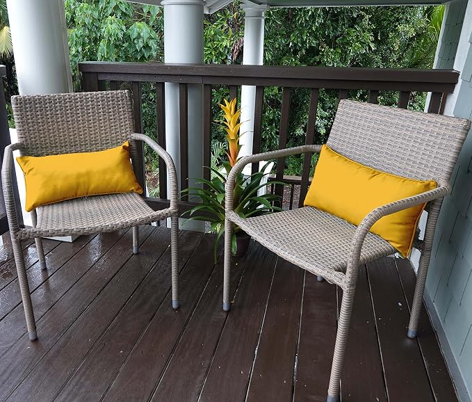 Indoor/Outdoor Polyester Fabric Lumbar Pillow Cover, All-Weather Waterproof Rectangular Cushion Case for Patio Furniture, 12 x 20 Set of 2 -Yellow