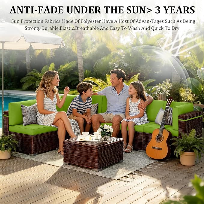 14pc Waterproof Outdoor Couch Cushions for 6 Seat Patio, Light Green | Water-resistant, UV-resistant,14pc High-Density Foam Replacement Cushions for 6-Seat Outdoor Sectional Furniture