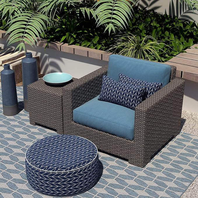 LVTXIII Outdoor/Indoor Lumbar Pillow Covers ONLY, 12” x 20” Fade-Resistant Patio Lumbar Cushion Cases Decorative Throw Pillowcase Shell for Couch Patio Garden Furniture Use - Herringbone Navy