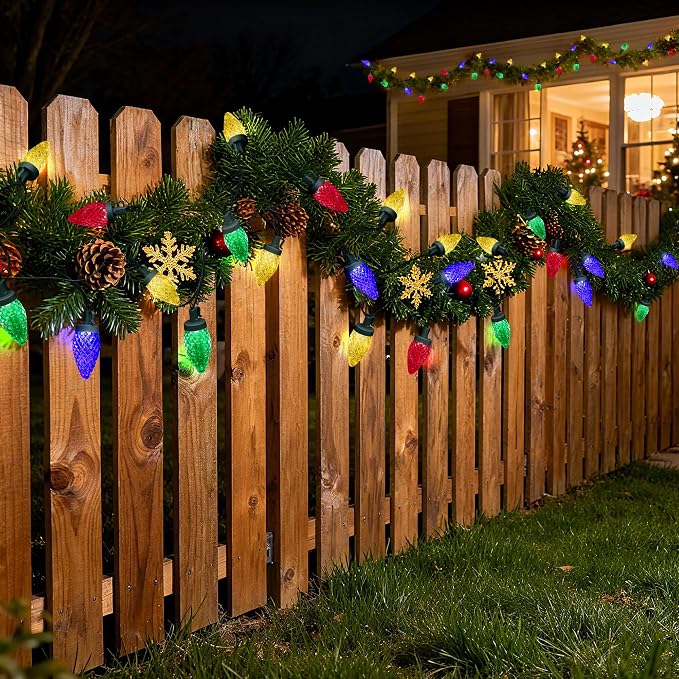C9 LED Christmas Lights Outdoor,33 Feet 50 LED 8 Lighting Modes Waterproof Connectable Christmas String Lights for Outside Roofline Patio Home Xmas Decorations (Multicolored)