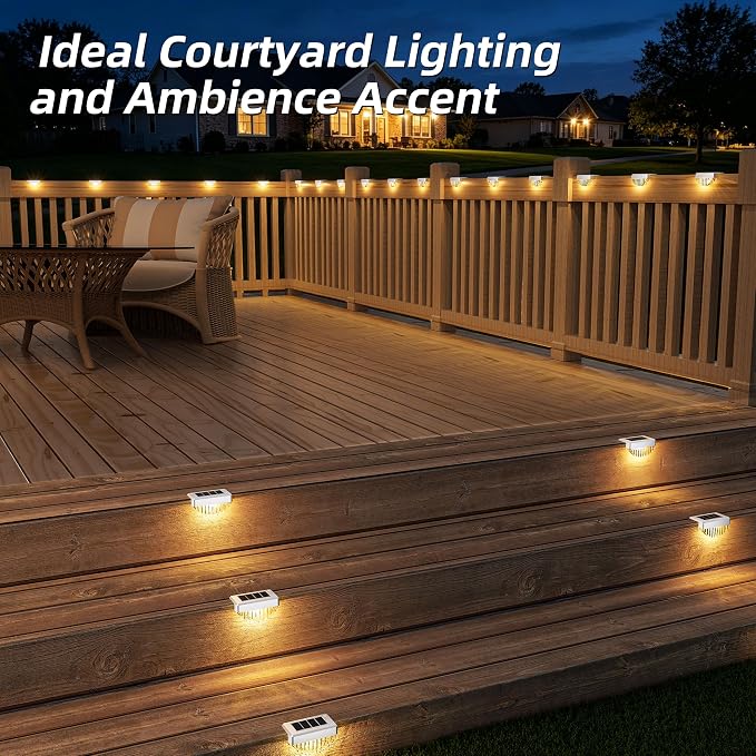 VOLISUN 16 Pack Solar Deck Lights Outdoor, Warm White LED Solar Step Lights for Outside, Waterproof Fence Light for Patio, Deck, Stairs, Yard, Pool and Porch (White)