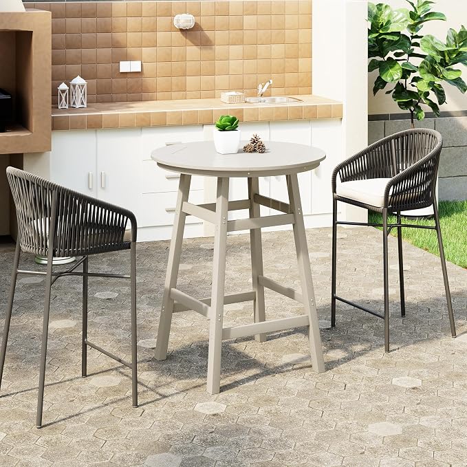 WestinTrends Malibu Outdoor 35" HDPE Round Patio Bar Height Table, Sand