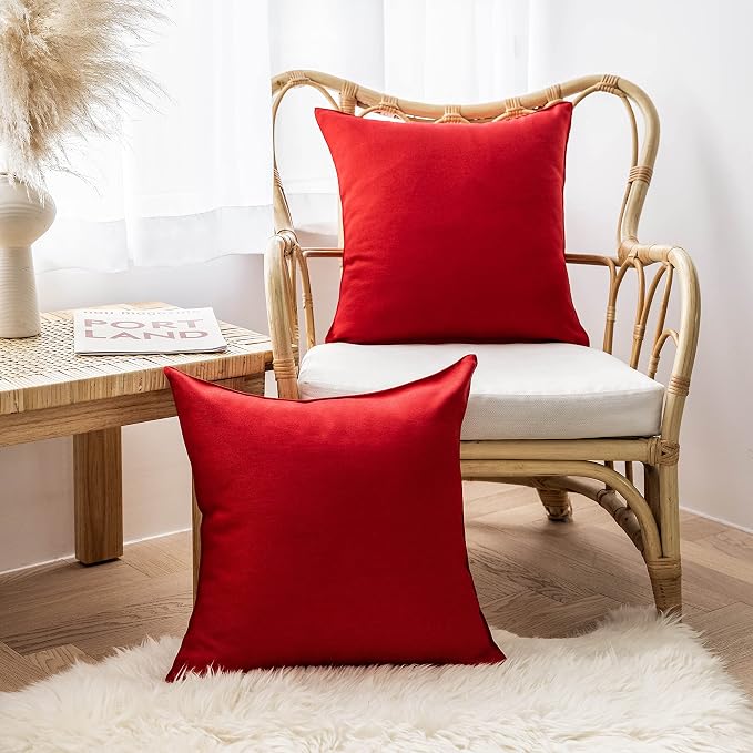 Home Brilliant Outdoor Pillow Covers 20x20 Set of 4, Red Outdoor Throw Pillows for Couch Decorations Patio Waterproof Slipcovers for Holiday, 20 inches, 50 cm, 4 Pieces, Red