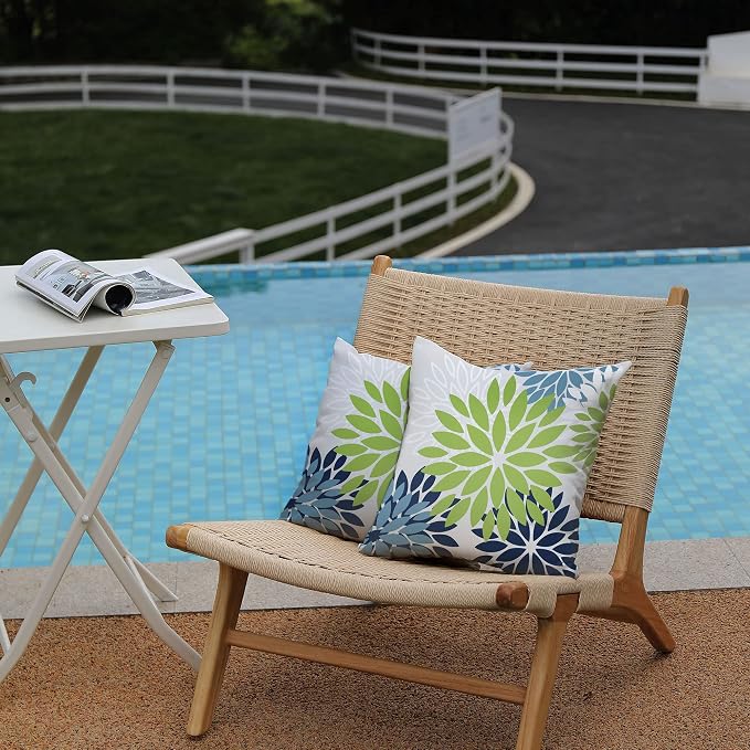 DFXSZ Outdoor Waterproof Pillow Covers 18x18 Set of 2 Green Blue Flower | Spring Summer Waterproof Flower Throw Pillowcases（No Inserts）Outdoor Decor for Patio Funiture Garden Polyester Covers