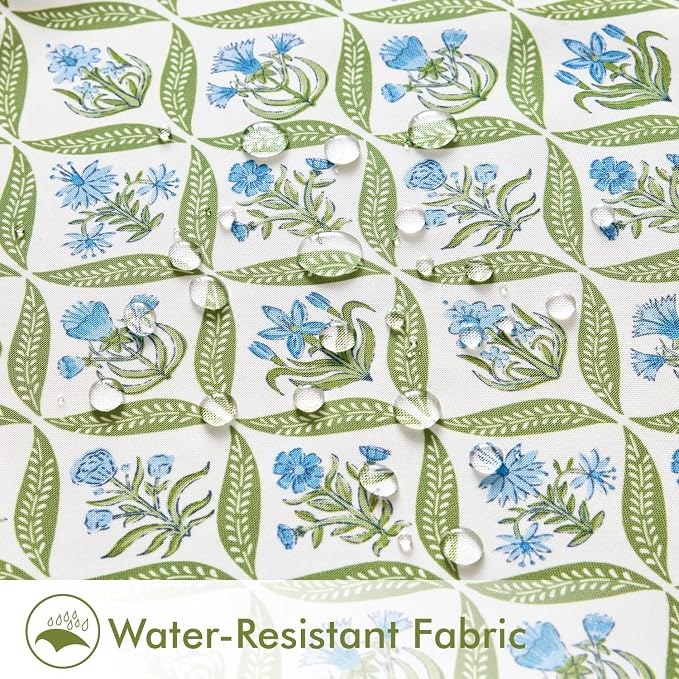 ANRODUO Floral Outdoor Waterproof Pillow Covers Set of 2 Green 12x20 Inch | Lumbar Block Print Decorative Cushion Cases With Refined Edge Piping for Summer Patio Porch Garden Couch Sofa Bench Decor
