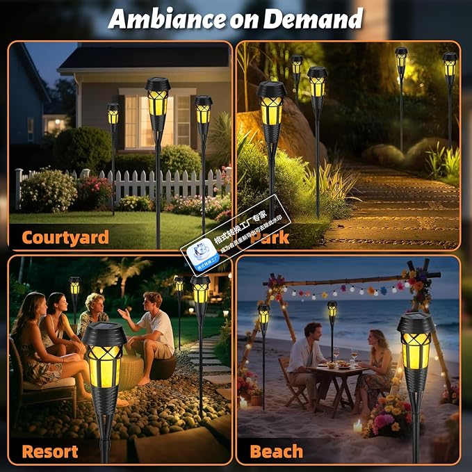 Flickering Flames Torch Light Solar Garden Lights Waterproof Landscape Lighting - 4 Pack