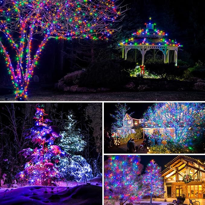 btfarm 4 Pack Solar String Lights Outdoor, Toltal 320LED 132FT Solar Fairy Lights Outside Waterproof 8 Modes, Copper Wire Solar Powered Twinkle Light for Tree Garden Christmas Wedding, Multicolor