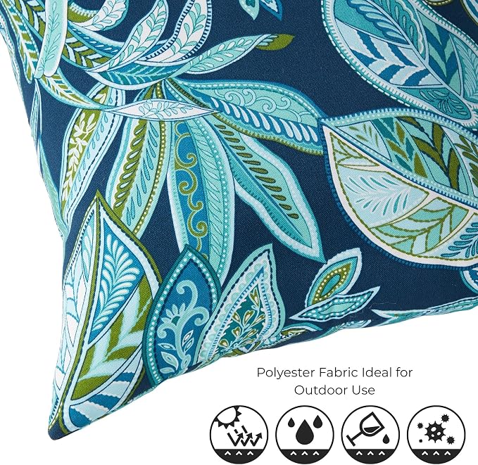 Set of 2 Outdoor Throw Pillows 19 x 12 Inch – Reversible Rectangle Patio Accent Pillows – Weather-Resistant Polyester Fabric – Eco-Friendly Recycled Polyfiber Fill – Botanical Crestwood