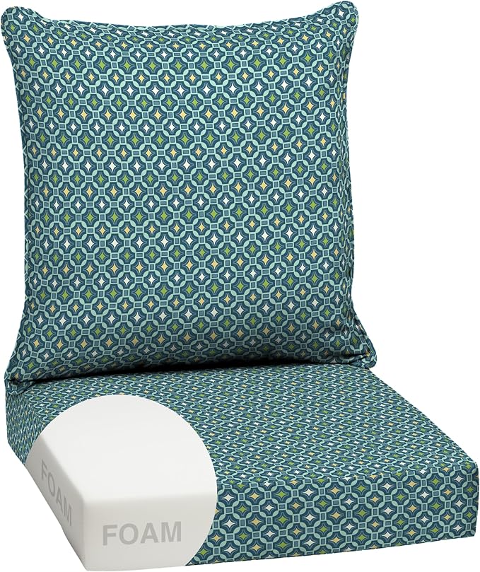 Arden Outdoor Deep Seat Cushion Set, Foam, 24x24, Alana Tile | Sofa, Couch, Conversation Set, Premium High-Density Foam, Never Flattens, Mold and Mildew Resistant