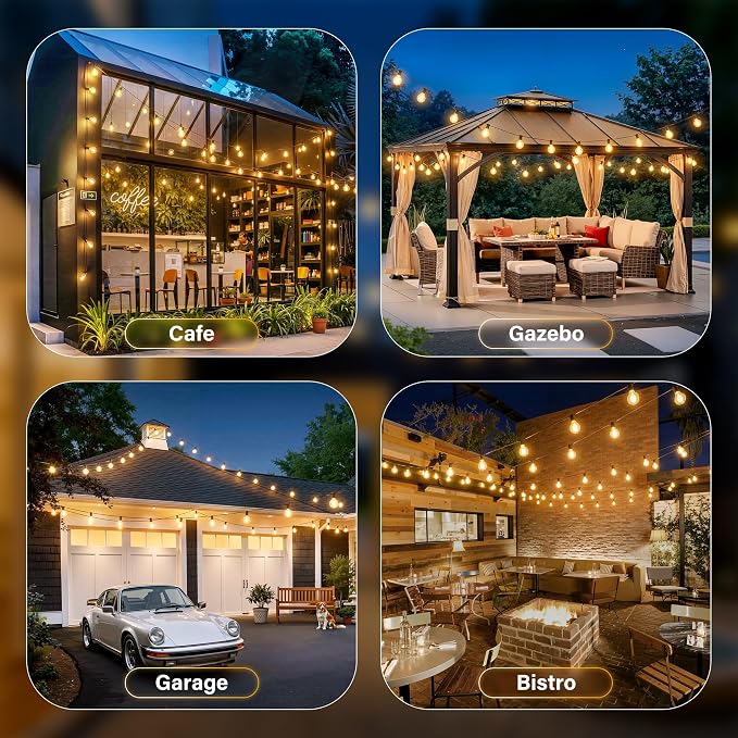 50FT Outdoor String Lights with Remote, Waterproof Connectable Dimmable G40 Patio Lights with 20+1 Shatterproof Edison LED Bulbs Plug in, Hanging Light for Outside Backyard Deck Garage Decor