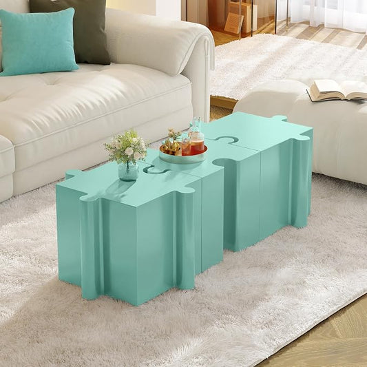 Christopher Knight Home Daton 3 Piece Interlocking Outdoor Side Table Set, Modular Lightweight Concrete Coffee Table, Convertible MGO End Table for Indoor&Outdoor, Creative Set Up, Mint Green