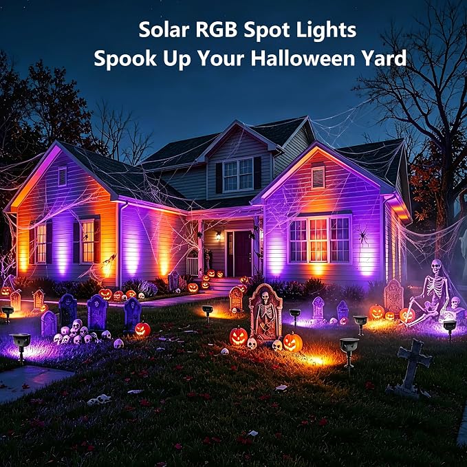 Brizled Solar Spot Lights Outdoor Landscape RGB Color Changing Spotlight | 360° Rotation Head; 9 Color & 11 Mode; IP65 Waterproof; Adjustable Height; Stake or Wall Mounted for Yard Tree Garden Pathway