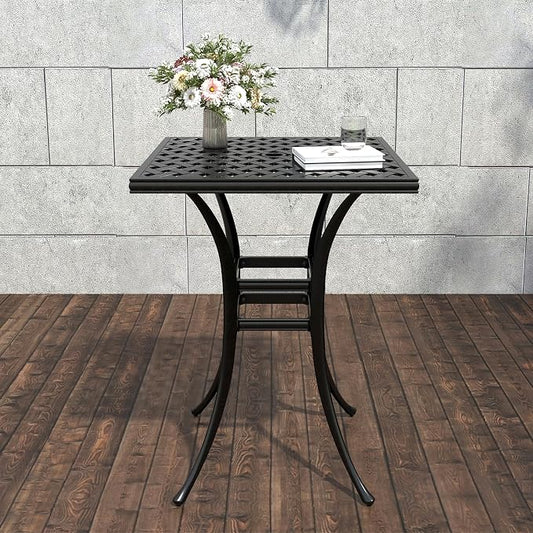 Clihome 29" Patio Table Outdoor Bistro Table Cast Aluminum Patio Dining Table with Umbrella Hole Patio Tables for Outside Table for Garden, Backyard, and Porch