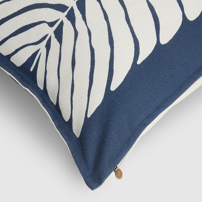Fab Habitat Indoor/Outdoor Lumbar Pillow Made from Recycled Polyester Yarn - Double Sided, Stain Resistant, Machine Washable - Tropical - Patio, Deck, Porch, Living Room - Hilo - Blue - (14" x 24")
