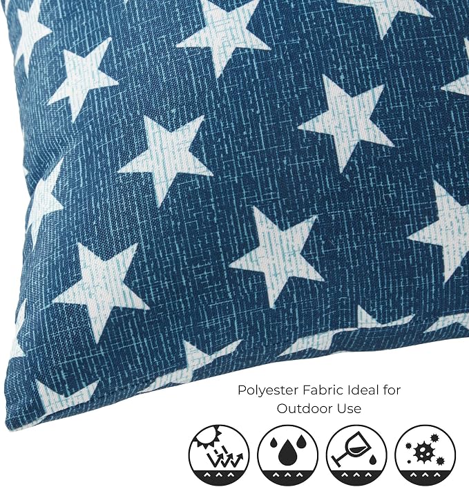 Set of 2 Outdoor Throw Pillows 19 x 12 Inch – Reversible Rectangle Patio Accent Pillows – Weather-Resistant Polyester Fabric – Eco-Friendly Recycled Polyfiber Fill – Stars