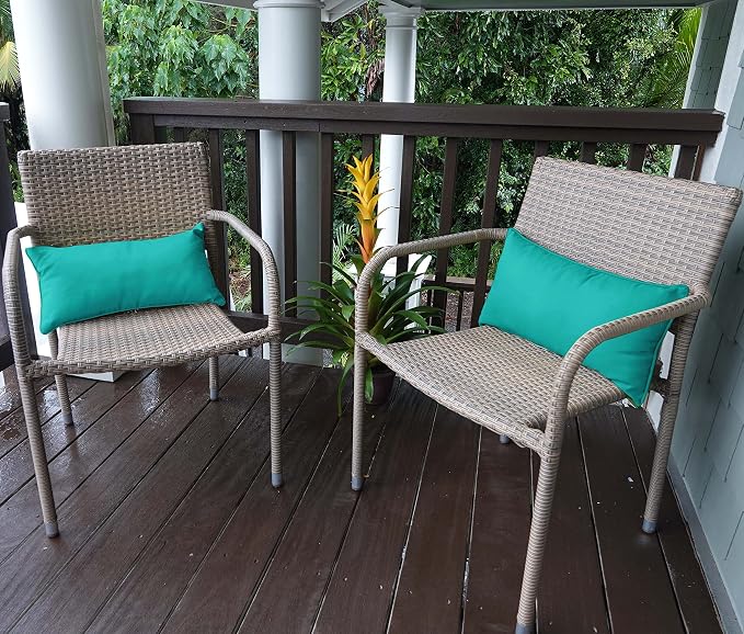 Indoor/Outdoor Polyester Fabric Lumbar Pillow Cover, All-Weather Waterproof Rectangular Cushion Case for Patio Furniture, 12 x 24 Set of 2 -Turquoise Green