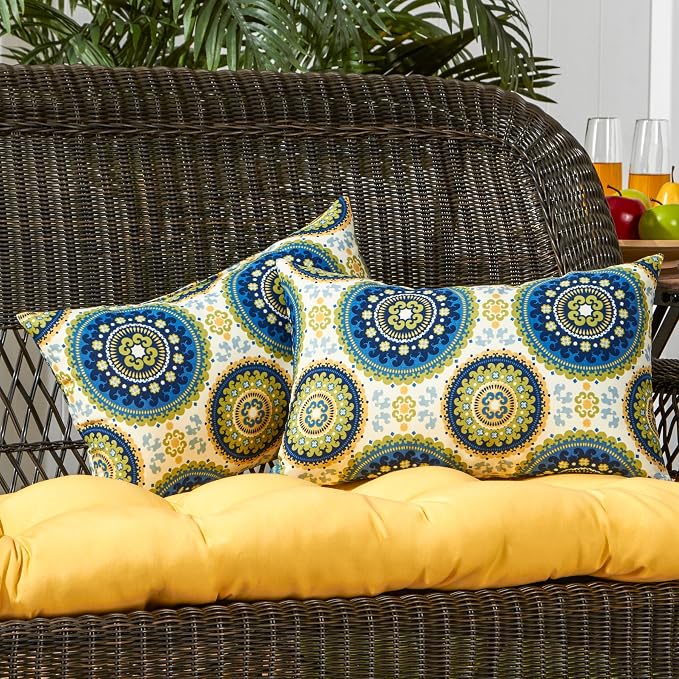 Greendale Home Fashions Outdoor 19x12 inch Rectangle Decorative Throw Pillow, 2-Pack, Cobalt Medallion 2 Count