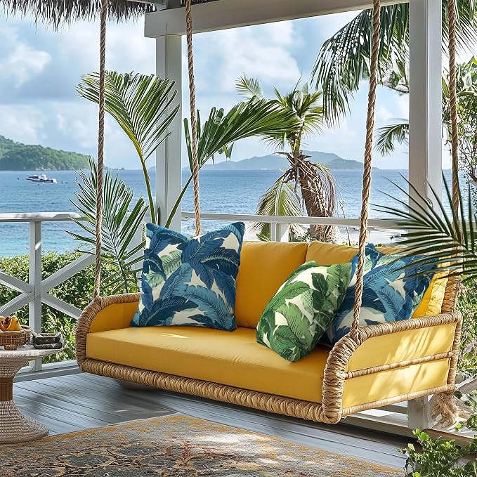 Outdoor Pillows for Patio Furniture 18x18 inch, Square Outdoor Throw Pillows with Inserts, Decorative Toss Pillows for Garden Couch Home Sofa Office Chair, Pack of 2, Swaying Palms Green