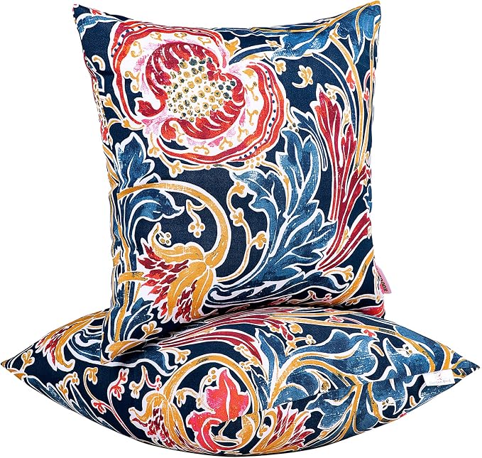 JMGBird Outdoor Lumbar Pillows Outdoor Accent Pillows for Outdoor Furniture | Water-Resistant Outdoor Pillows, 18x18 inch Pomegranate Pattern Throw Pillows with Inserts for Patio Furniture