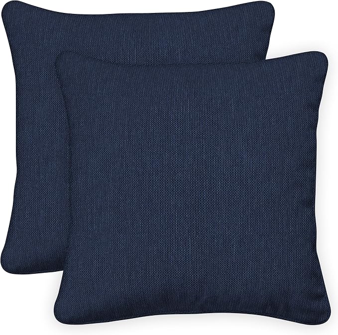 Honeycomb Outdoor Square Toss Pillow Covers, 18 x 18, 2-Pack | Textured Solid Indigo Blue Slipcovers, Water & Fade Resistant for Patio Furniture Set, Cover Only, No Insert