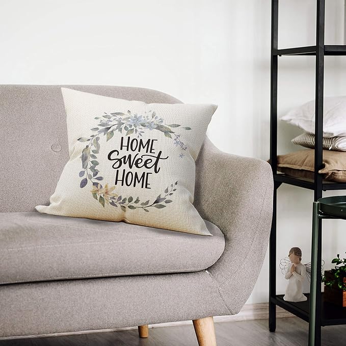 Mancheng-zi Home Sweet Home Pillow Covers 18x18,Farmhouse Throw Pillows,Farmhouse Pillows for Couch,Home Sweet Home Decor,Housewarming Gifts for Women