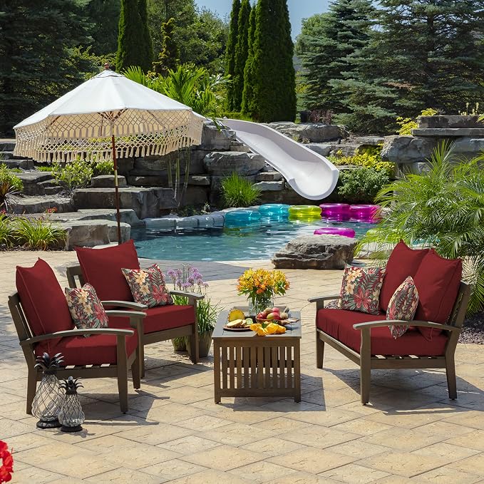 Arden Deep Seat Outdoor Chair Cushion Set (2-Pack), 24 in x 24 in, Weather-Proof, Rain-Proof, Fade Resistant Patio Cushion Set for Chair, Sofa, and Couch Ruby Red Leala | Outdoor Sofa, Couch, Conversation Set, Weather-Proof, Rain-Proof, Fade Resistant ...