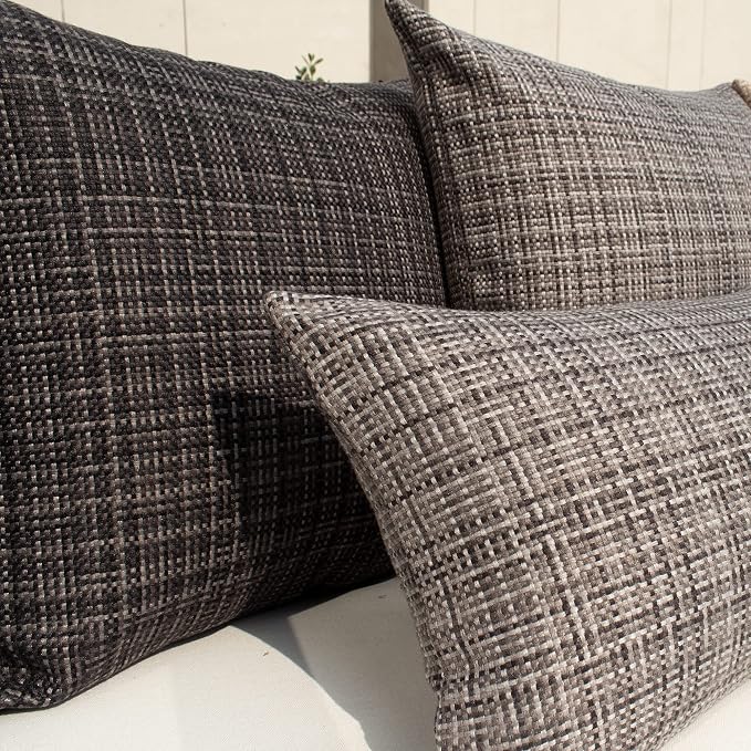 Kevin Textile Outdoor Waterproof 24x24 Inch Pillow Covers 2 Pack, Grey | Water Resistant, Faux Linen Yarn-dyed, Woven Texture Euro Throw Pillow Covers for Tent Patio Garden Couch Sofa