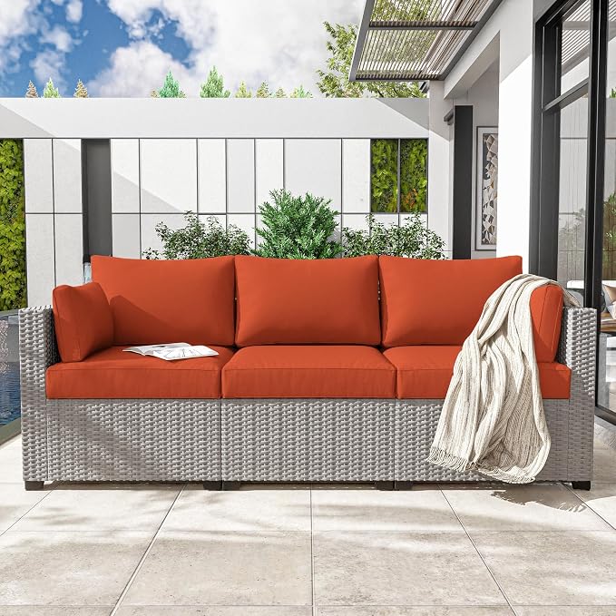 Outdoor Furniture Replacement Cushions, Waterproof Patio Furniture Cushions, 4" Deep Seat Outdoor Sectional Cushion for 3-Seat Outdoors Rattan Sofa Patio Sofa Cushion, Orange