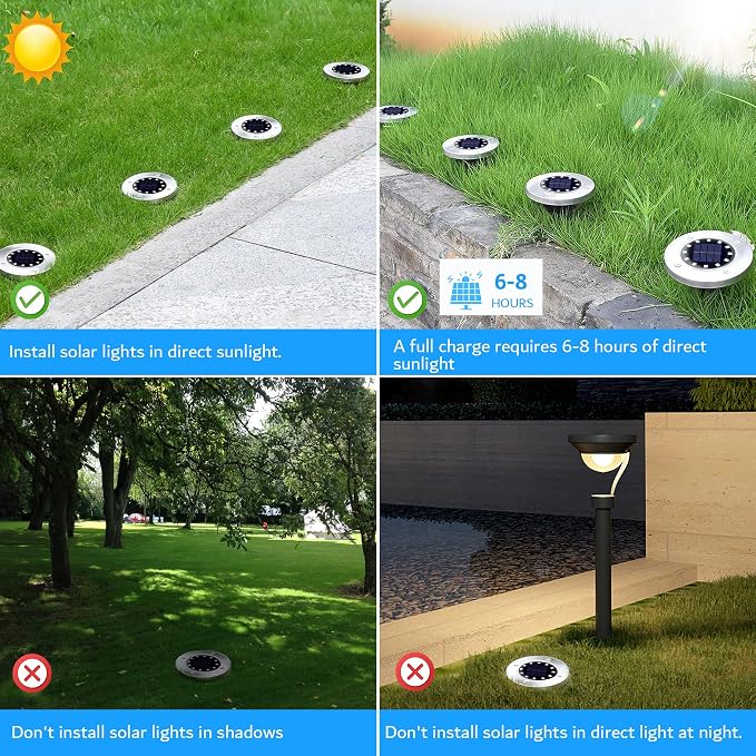 Biling Solar Ground Lights Outdoor Bright Waterproof 12 Pack Warm White | Flat 12 LEDs Solar Lights Outdoor Longevity, Easy To Assemble and Use, for Yard Walkway Garden Driveway