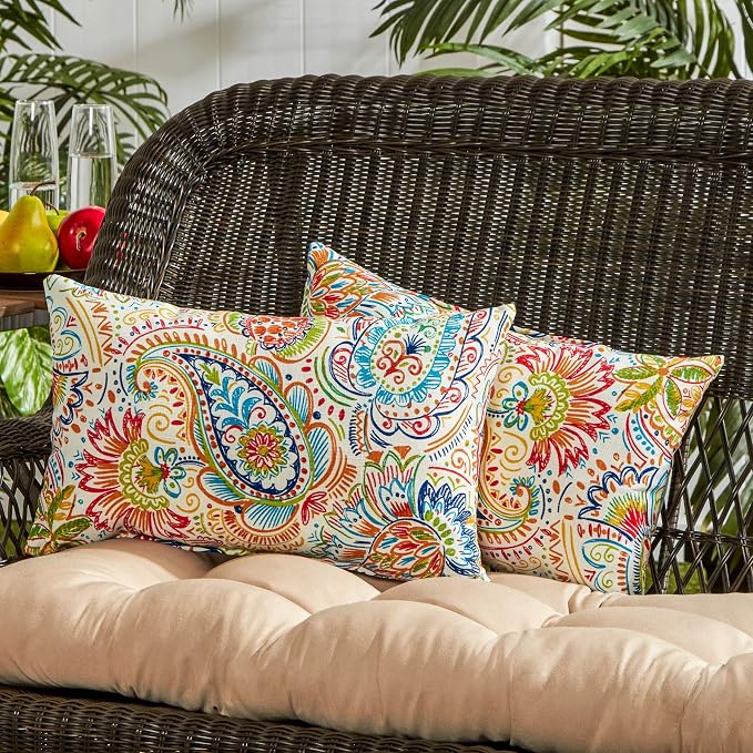 South Pine Porch Outdoor 19x12-inch Rectangle Accent Pillow (Set of 2), Jamboree Paisley