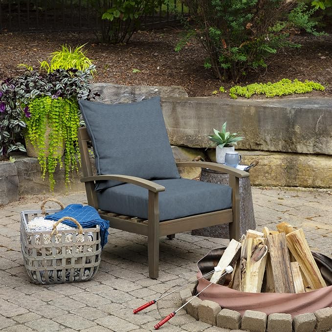 Arden Outdoor Deep Seat Cushion Set, Olefin Fabric, 24x24, Denim Alair | 2-Pack, Woven Outdoor Fabric, Outdoor Sofa, Couch, Conversation Set, Weather-Proof, Rain-Proof, Mold and Mildew Resistant