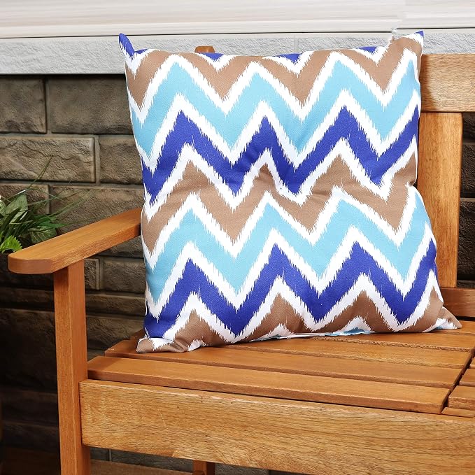 Sunnydaze Tufted Indoor and Outdoor Decorative Throw Pillows - 19-Inch Square Patio Cushions Set of 2 - Weather-Resistant Polyester - Chevron Bliss