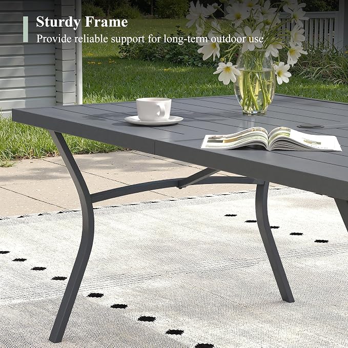 7 Pieces Patio Dining Set, 63" Outdoor Dining Table and Chairs Set for 6 Outdoor Furniture with Stackable Patio Chairs for Lawn Garden Backyard, Dark Grey Table and Grey Chairs