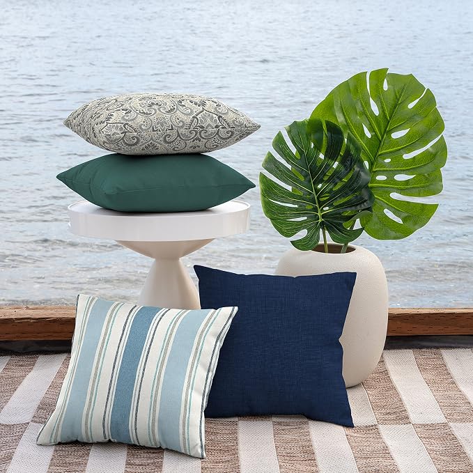 Arden Outdoor Toss Pillow, 2-Pack, 16x16, French Blue Stripe | Indoor/Outdoor Décor, Rain-Proof, Fade Resistant, Mold and Mildew Resistant