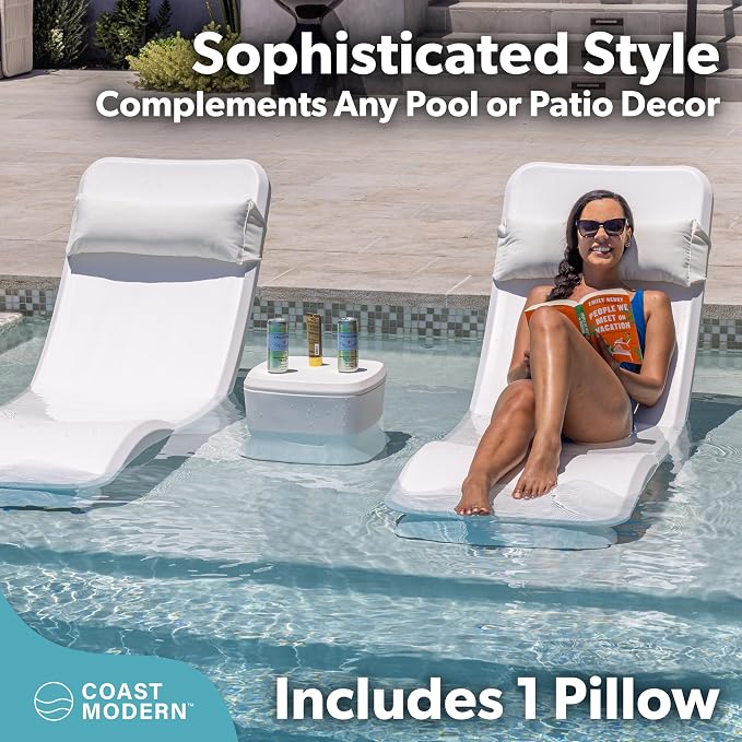 Coast Modern Outdoor Lounge Chair Pillow with Strap - Waterproof Headrest Pillow for Pool Lounger & Patio Chaise Cushions