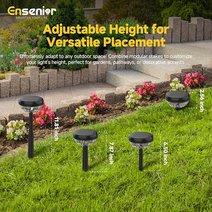 Ensenior 6-Pack Solar Lights Outdoor, Auto ON/Off 6500K LED Solar Garden Lights for Pathway, Yard, Patio, Walkway, Flower Bed, Halloween Christmas Landscape Lighting, IP65 Waterproof, Flag Lights