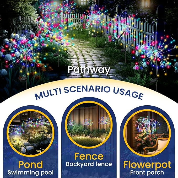 GIGALUMI 6 Pack Solar Firework Lights Outdoor, Garden Decor, Multicolored | 120 LEDs, Fairy Design, Waterproof, Garden Decor, Solar Powered for Yard, Pathway, Flowerbed, Planter, Balcony, Gifts for Mom