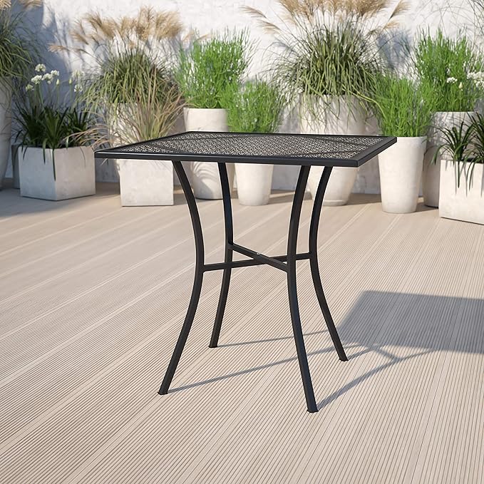 BizChair Commercial Grade 28" Square Black Indoor-Outdoor Steel Patio Table