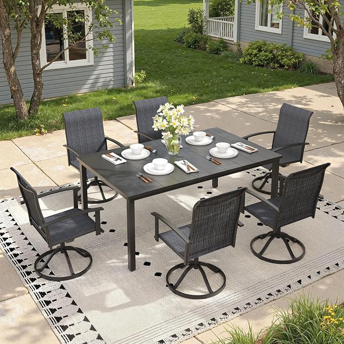 Outdoor Dining Table for 6, 63" Rectangle Outdoor Table with Adjustable Umbrella Hole, All-Weather Metal Patio Dining Table for Lawn Garden Backyard Deck, Black