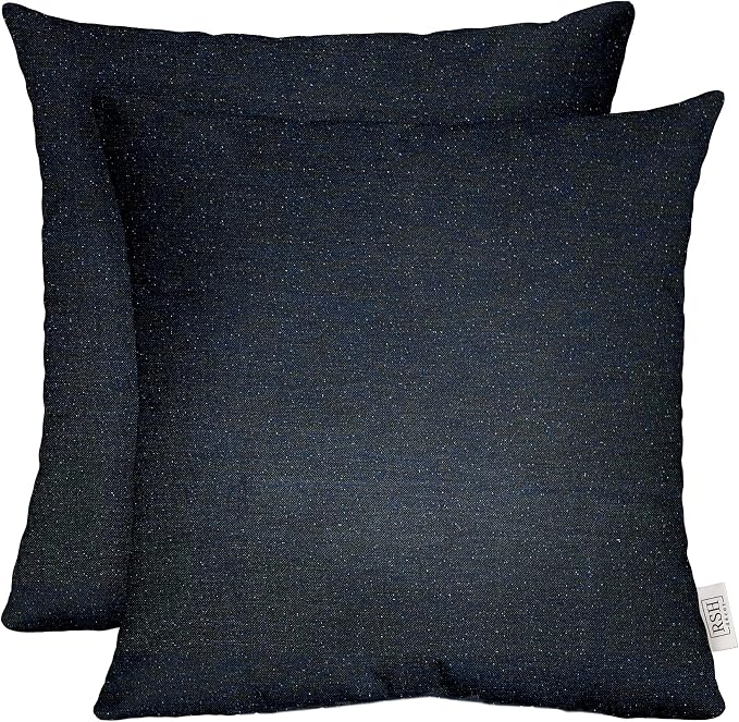 RSH DECOR: Sunbrella Square Throw Pillows Set of 2 | 24" x 24" | Water and Fade-Resistant Performance Fabric | Outdoor Pillow Covers with Down-Alternative Inserts | Made in USA (Sparkle Navy Denim)