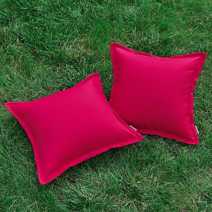 LIGICKY Hot Pink Outdoor Waterproof Pillow Covers 20x20 Inch Pack of 2 Decorative Square Solid Color Pillows with Wide Edge Cushion Cover for Patio Tent Garden Couch Balcony