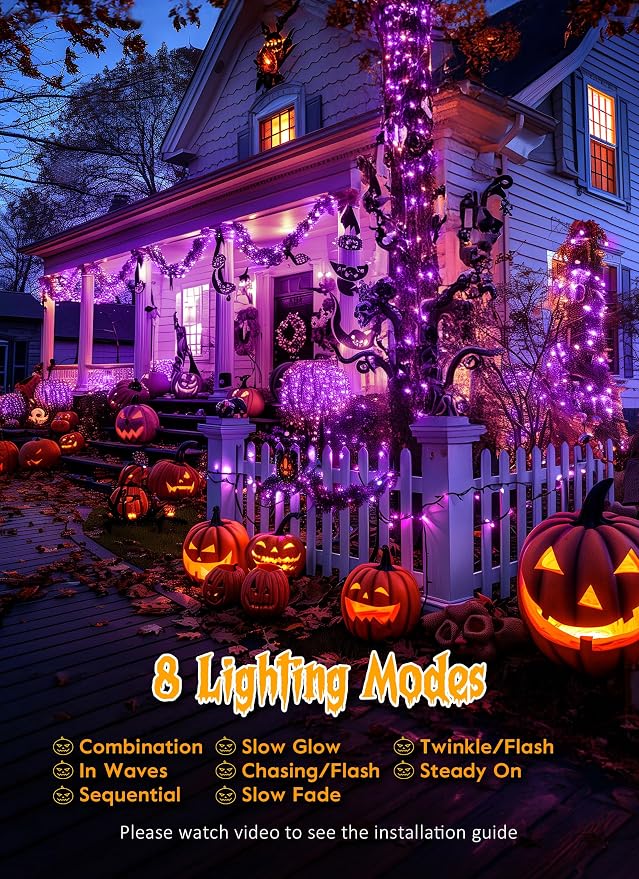 240 LED Solar Fairy Lights Outdoor Waterproof IP65, 20FT 8 Lighting Modes | Solar Christmas Lights Outdoor Waterproof Cascading Twinkle Lights Balcony Garland Patio Christmas Decorations, Purple