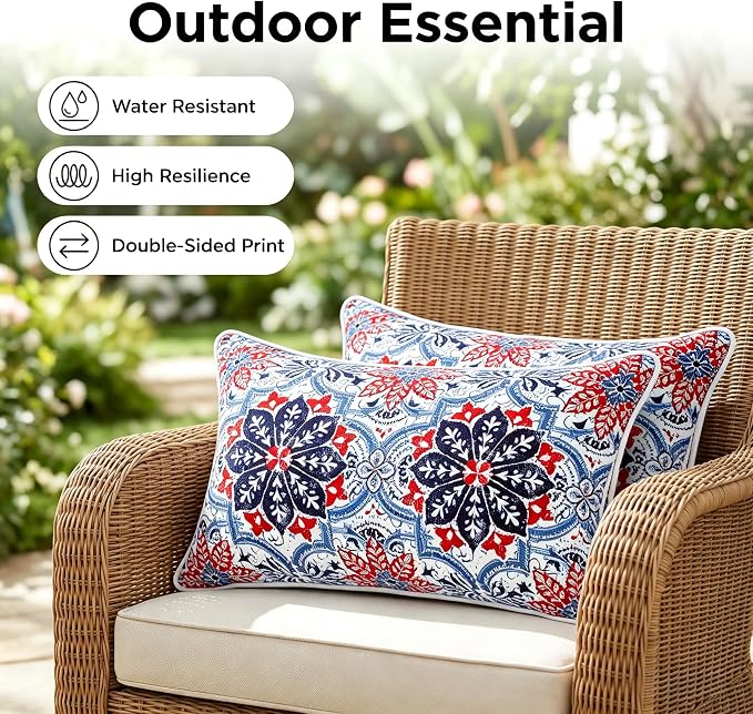 JMGBird Outdoor Lumbar Pillow Waterproof Outdoor Pillow Covers with Insert | 12×20 Outdoor Pillows Waterproof Decorative Pillows Outdoor Thtow Pillows for Patio Furniture