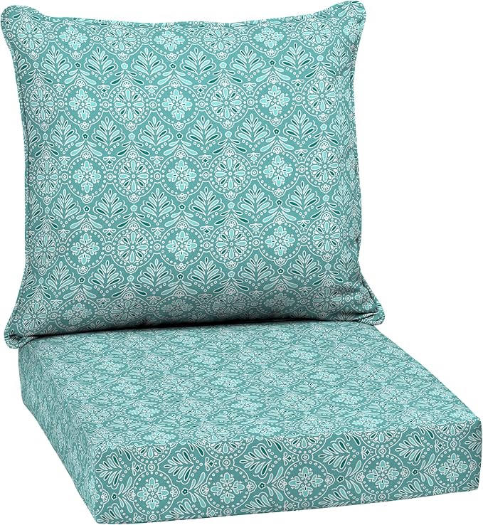 Arden Outdoor Deep Seat Cushion Set, 24x24, Turquoise Medallion | Outdoor Sofa, Couch, Conversation Set, Weather-Proof, Rain-Proof, Fade Resistant for Chair, Mold and Mildew Resistant